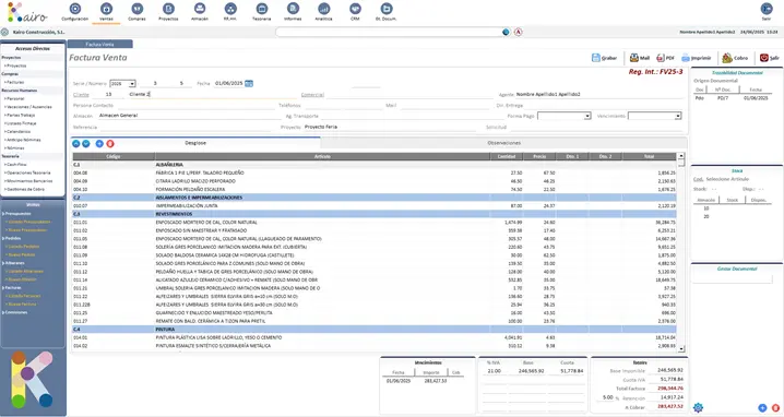 Pantalla de gestión de facturas en software ERP en Málaga