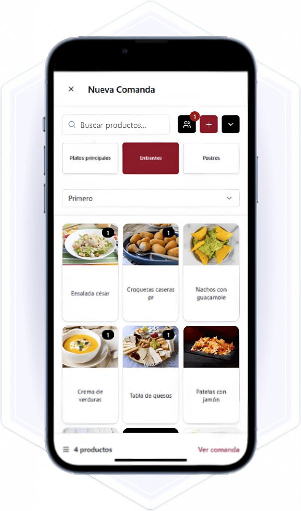 Dispositivo móvil con aplicación de comandero para restaurantes y bares en Málaga