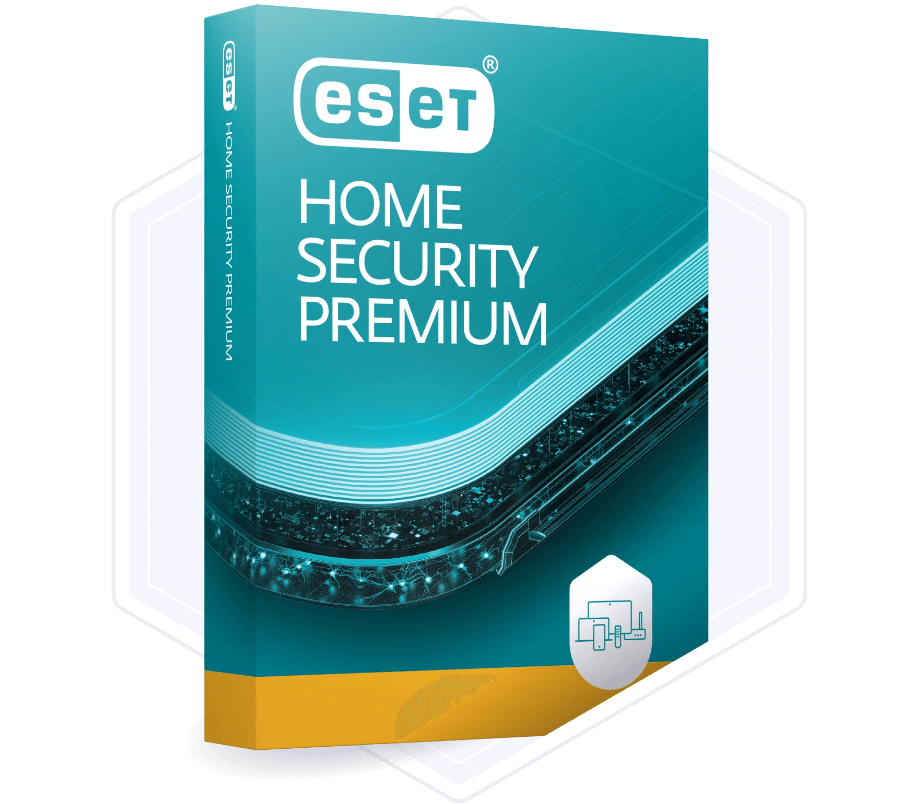 Caja del software de ciberseguridad doméstica con funciones como instalación personalizada, soporte técnico y protección continua.